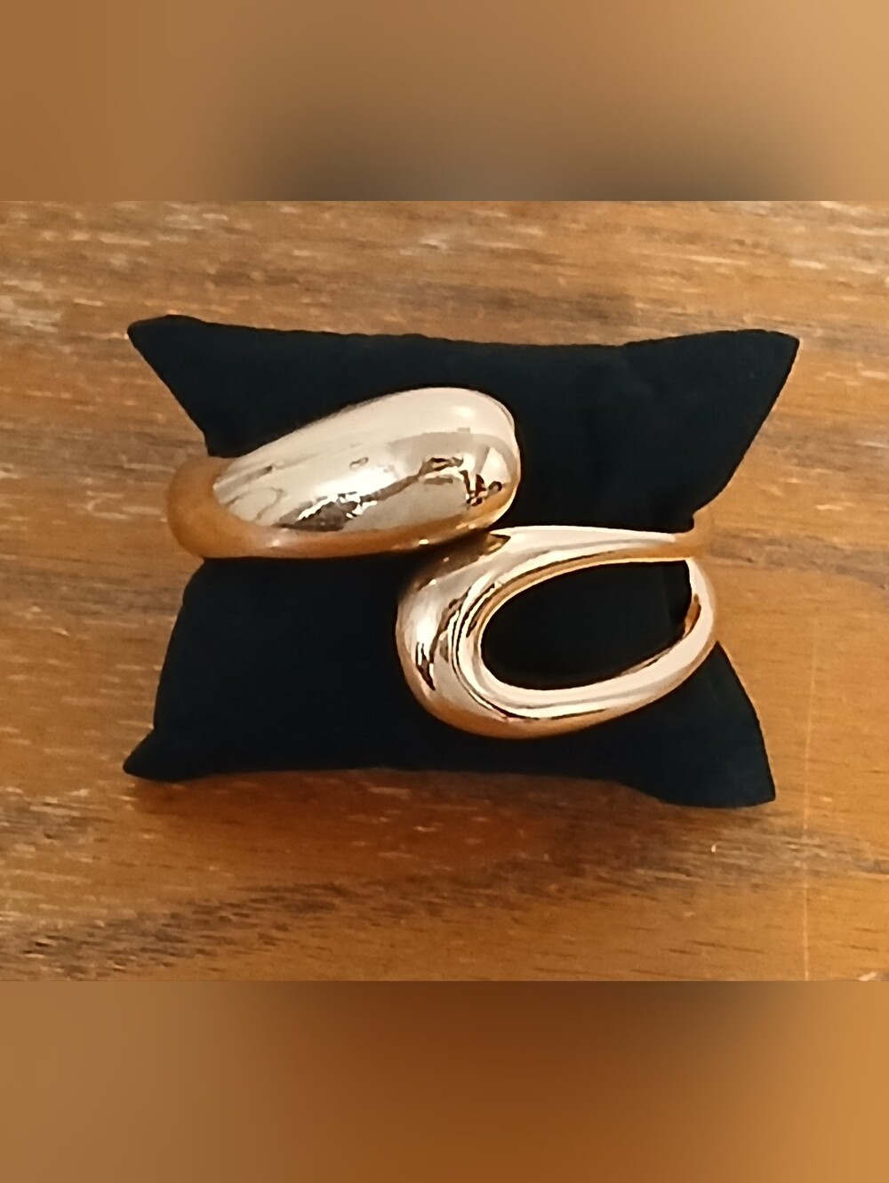 Gold Tone Asymmetrical Hinged Cuff Bracelet Oversized Teardrop Design